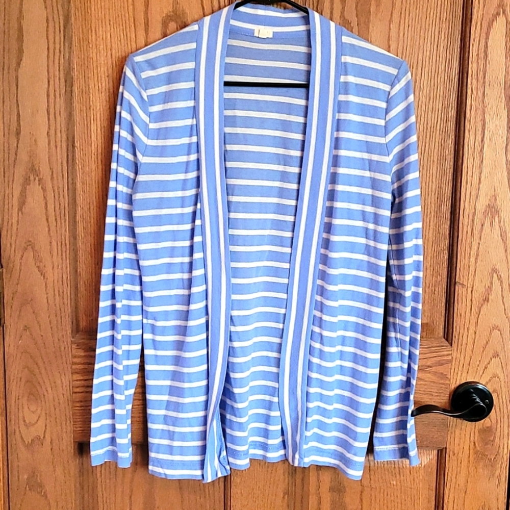 XS J. Crew Blue and White Striped Cardigan